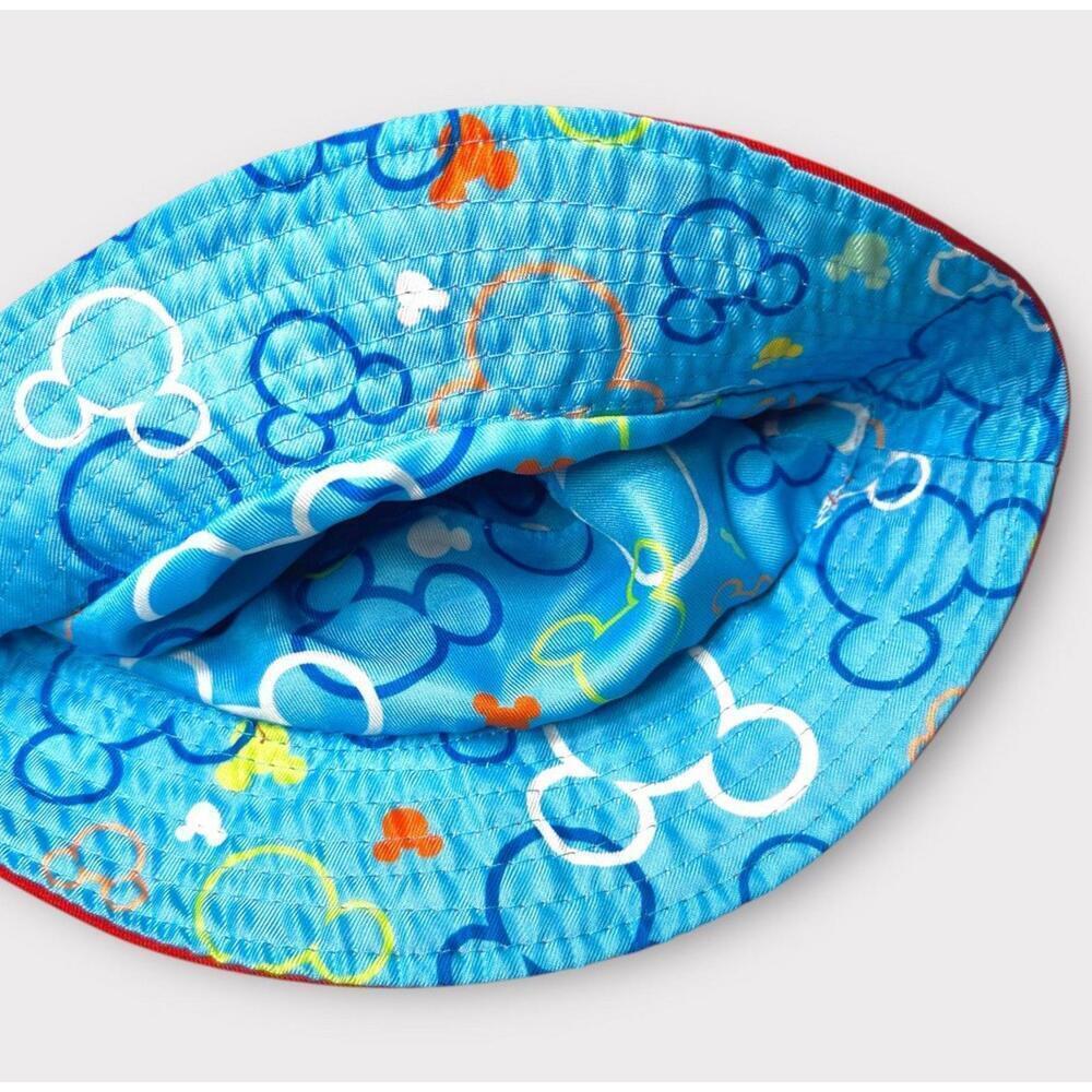 Disney Mickey Mouse Kids Bucket Hat Red Reversable Light Blue Lining Embroidered - Picture 6 of 9